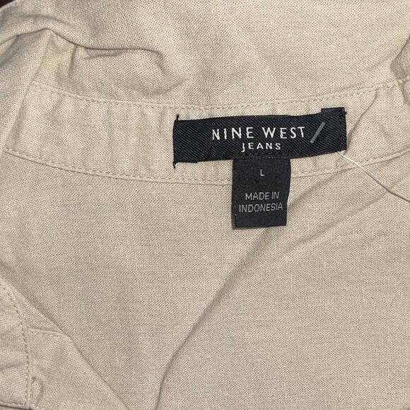 Nine West Jeans Long Sleeve Blouse Top Linen Blend V neck Size Large Casual Work - Picture 3 of 4